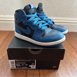 JORDAN 1 RETRO HIGH OG #AQ2665-404 MARINA BLUE BLACK SIZE 10C (TD)